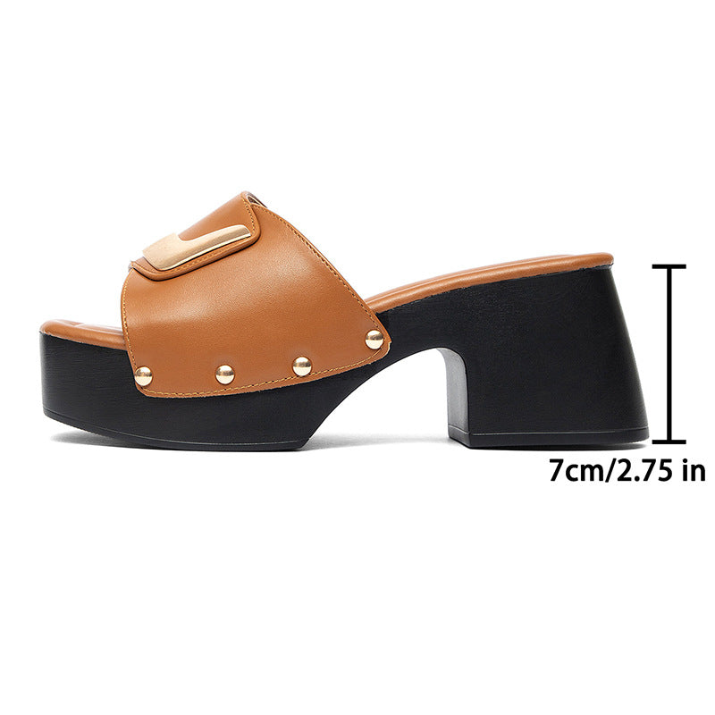 Damen-Plateau-Mules mit Blockabsatz und Metallic-Detail-Footwear for women-Alpenkind