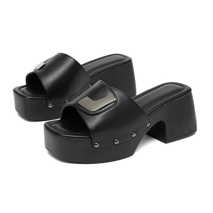 Damen-Plateau-Mules mit Blockabsatz und Metallic-Detail-Footwear for women-Alpenkind
