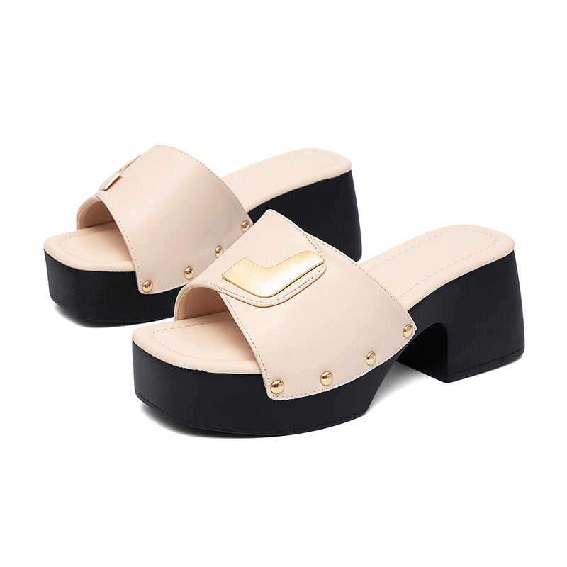 Damen-Plateau-Mules mit Blockabsatz und Metallic-Detail-Footwear for women-Alpenkind