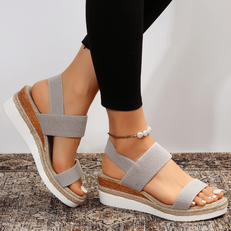 Damen-Plateau-Sandalen mit elastischen Riemen und Jute-Besatz-Footwear for women-Alpenkind