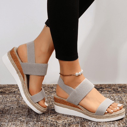 Damen-Plateau-Sandalen mit elastischen Riemen und Jute-Besatz-Footwear for women-Alpenkind