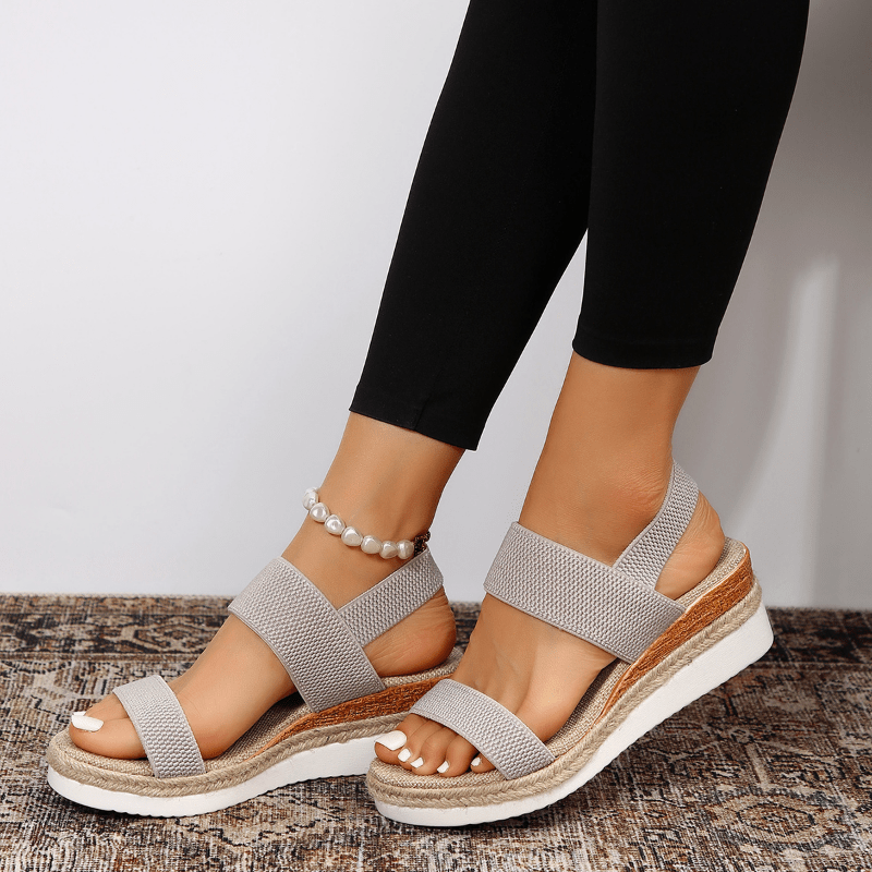 Damen-Plateau-Sandalen mit elastischen Riemen und Jute-Besatz-Footwear for women-Alpenkind