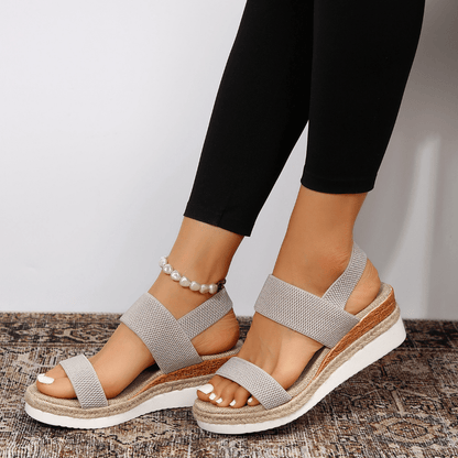 Damen-Plateau-Sandalen mit elastischen Riemen und Jute-Besatz-Footwear for women-Alpenkind