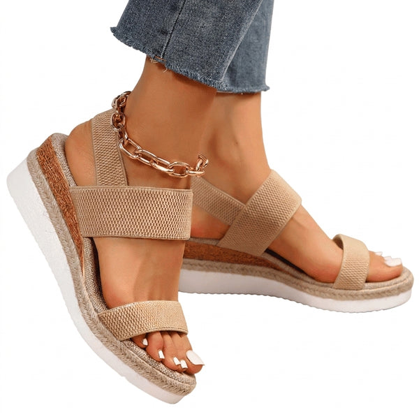 Damen-Plateau-Sandalen mit elastischen Riemen und Jute-Besatz-Footwear for women-Alpenkind