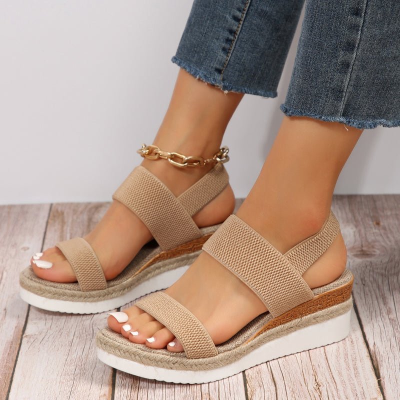 Damen-Plateau-Sandalen mit elastischen Riemen und Jute-Besatz-Footwear for women-Alpenkind