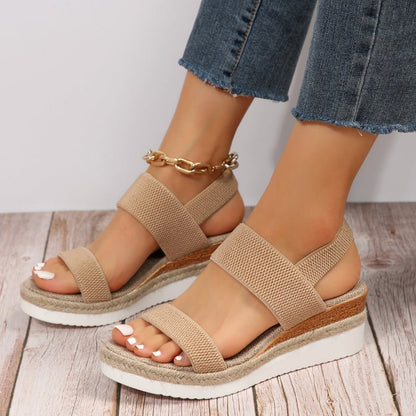 Damen-Plateau-Sandalen mit elastischen Riemen und Jute-Besatz-Footwear for women-Alpenkind