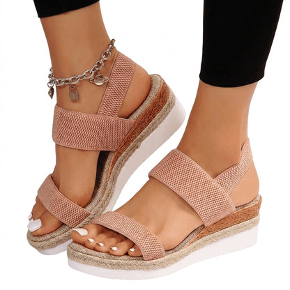 Damen-Plateau-Sandalen mit elastischen Riemen und Jute-Besatz-Footwear for women-Alpenkind