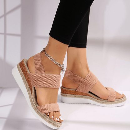 Damen-Plateau-Sandalen mit elastischen Riemen und Jute-Besatz-Footwear for women-Alpenkind