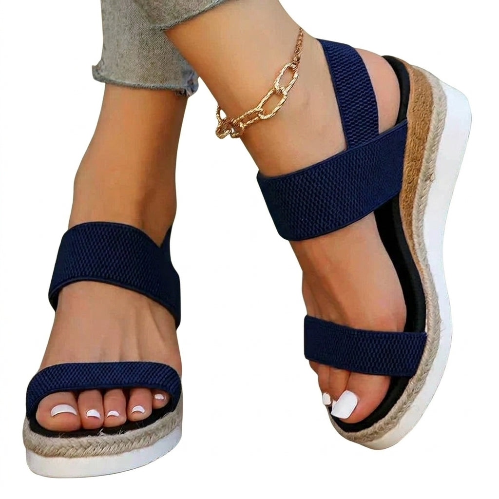 Damen-Plateau-Sandalen mit elastischen Riemen und Jute-Besatz-Footwear for women-Alpenkind