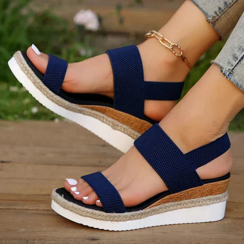 Damen-Plateau-Sandalen mit elastischen Riemen und Jute-Besatz-Footwear for women-Alpenkind