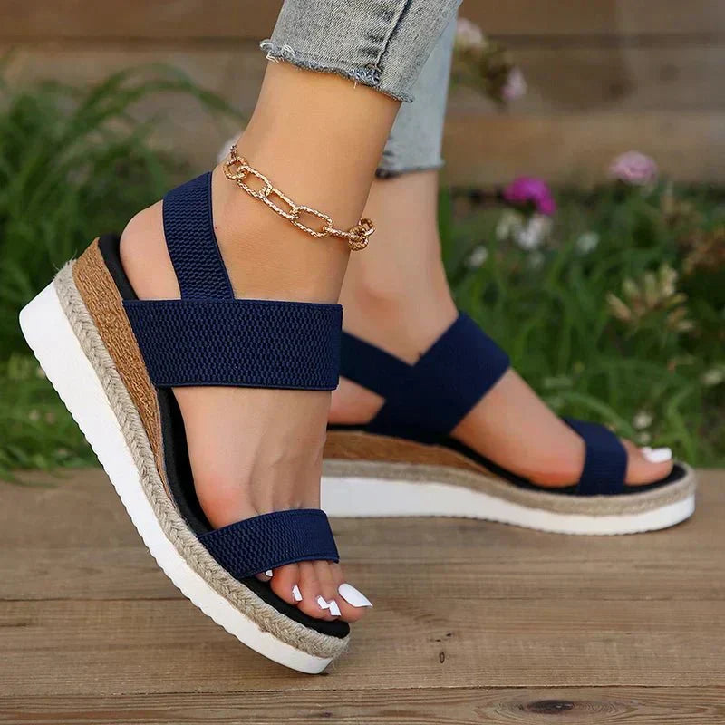 Damen-Plateau-Sandalen mit elastischen Riemen und Jute-Besatz-Footwear for women-Alpenkind