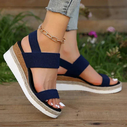 Damen-Plateau-Sandalen mit elastischen Riemen und Jute-Besatz-Footwear for women-Alpenkind