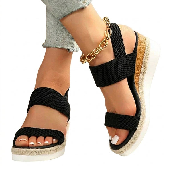 Damen-Plateau-Sandalen mit elastischen Riemen und Jute-Besatz-Footwear for women-Alpenkind