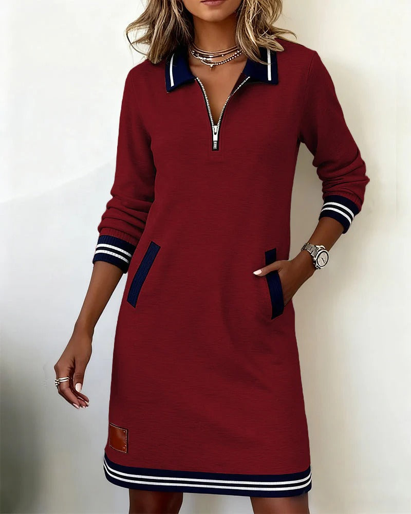 Damen-Polokleid mit langen Ärmeln und Reißverschluss-Dress-Alpenkind