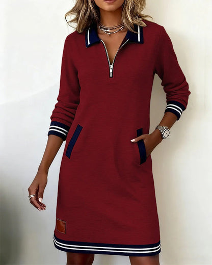 Damen-Polokleid mit langen Ärmeln und Reißverschluss-Dress-Alpenkind