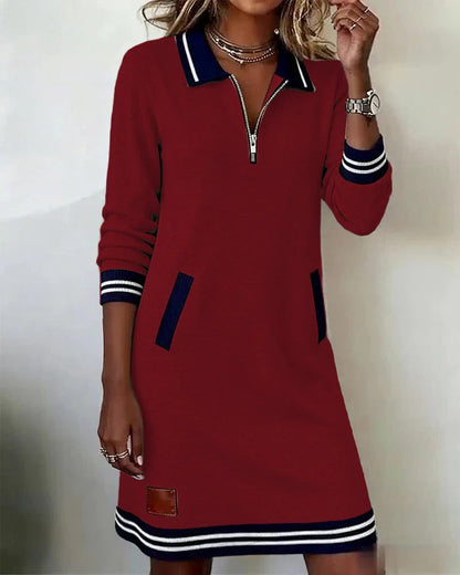 Damen-Polokleid mit langen Ärmeln und Reißverschluss-Dress-Alpenkind