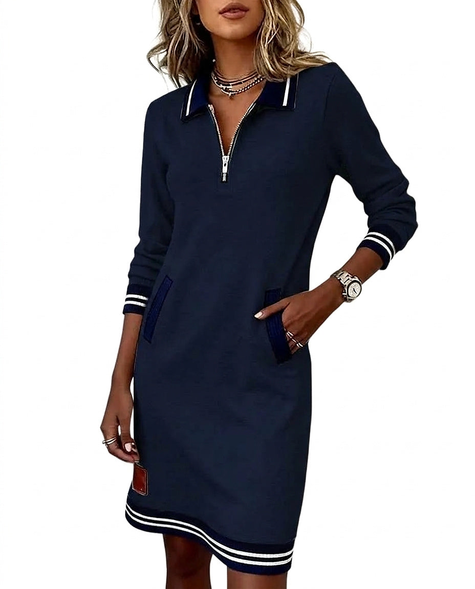 Damen-Polokleid mit langen Ärmeln und Reißverschluss-Dress-Alpenkind