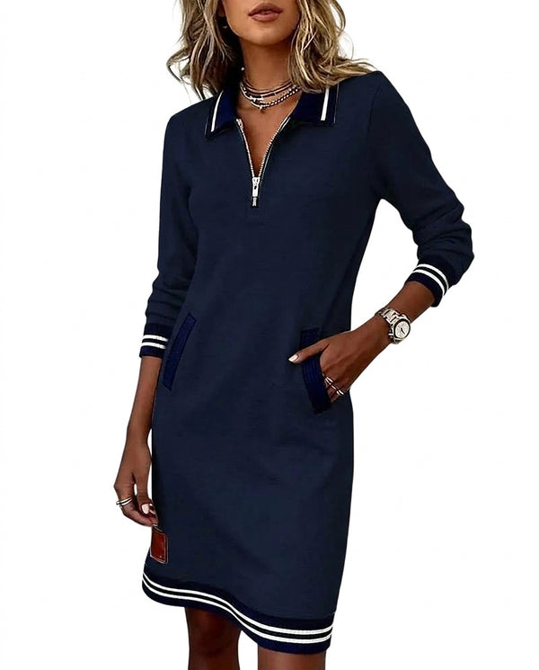 Damen-Polokleid mit langen Ärmeln und Reißverschluss-Dress-Alpenkind