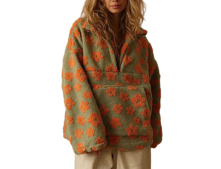 Damen Pullover mit Blumenmuster und Reißverschluss-Women Sweaters-Alpenkind