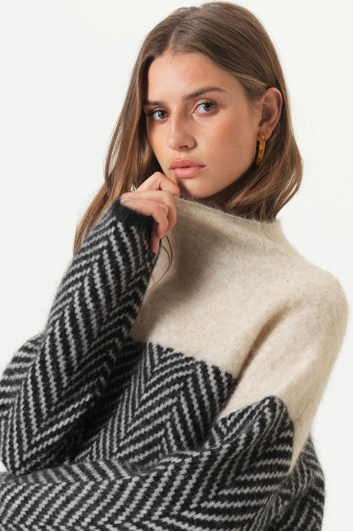 Damen-Pullover mit Chevron-Muster und Stehkragen-Sweaters for Women-Alpenkind