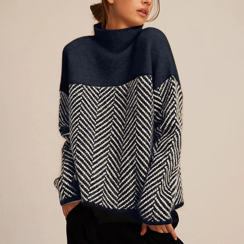 Damen-Pullover mit Chevron-Muster und Stehkragen-Sweaters for Women-Alpenkind