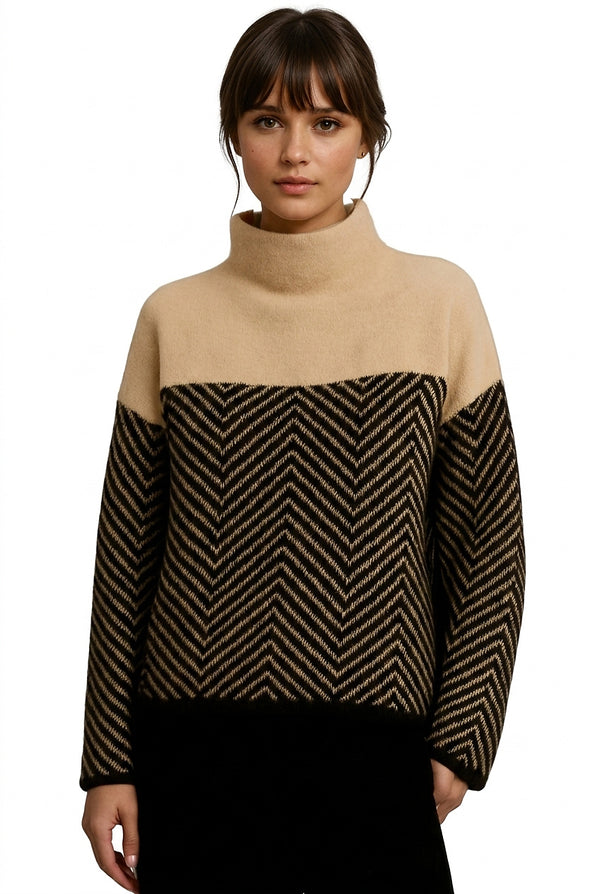 Damen-Pullover mit Chevron-Muster und Stehkragen-Sweaters for Women-Alpenkind
