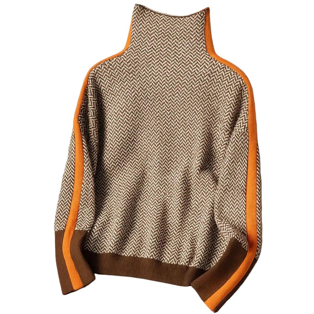 Damen Pullover mit Stehkragen und Kontraststreifen-Women Sweaters-Alpenkind