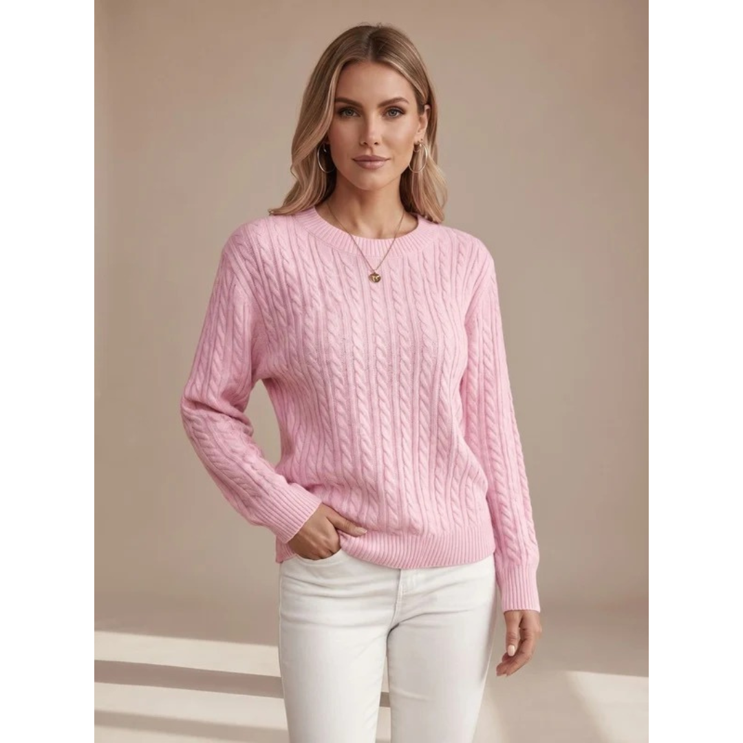 Damen-Pullover mit Zopfmuster und Rundhalsausschnitt-Sweaters for Women-Alpenkind