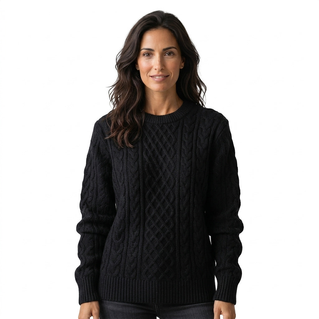 Damen-Pullover mit Zopfmuster und Rundhalsausschnitt-Sweaters for Women-Alpenkind