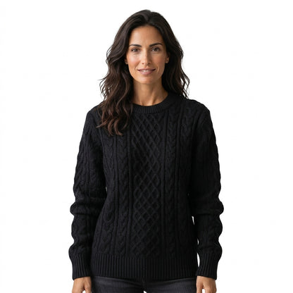 Damen-Pullover mit Zopfmuster und Rundhalsausschnitt-Sweaters for Women-Alpenkind