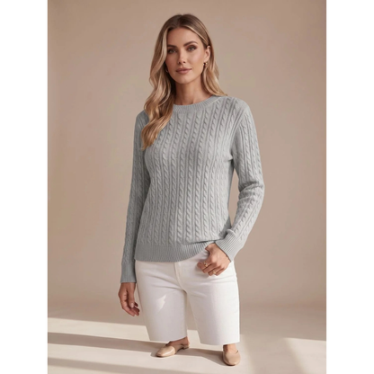 Damen-Pullover mit Zopfmuster und Rundhalsausschnitt-Sweaters for Women-Alpenkind