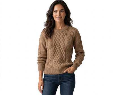 Damen-Pullover mit Zopfmuster und Rundhalsausschnitt-Sweaters for Women-Alpenkind