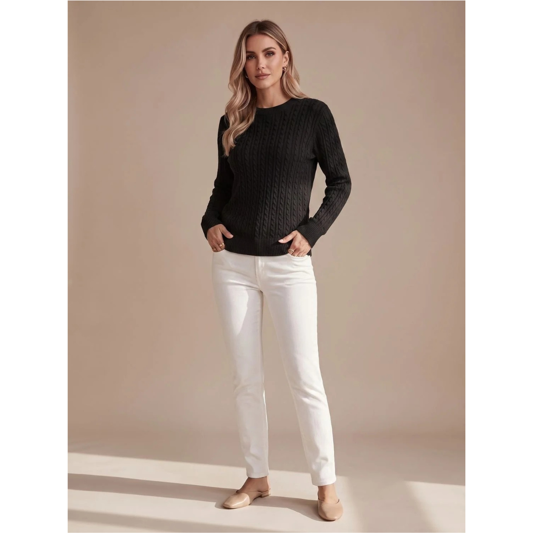 Damen-Pullover mit Zopfmuster und Rundhalsausschnitt-Sweaters for Women-Alpenkind