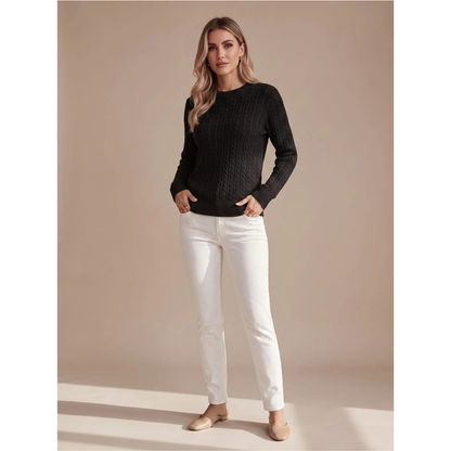 Damen-Pullover mit Zopfmuster und Rundhalsausschnitt-Sweaters for Women-Alpenkind