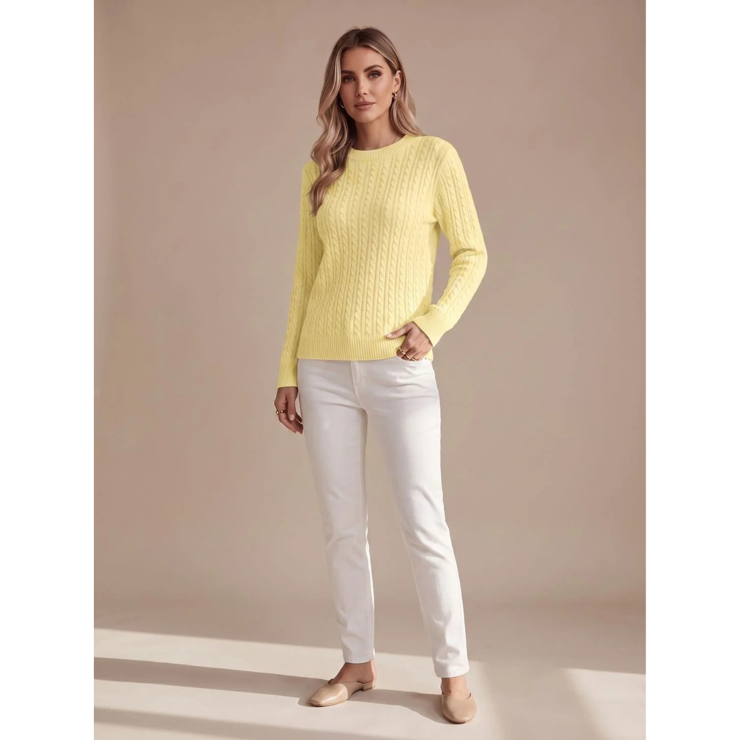 Damen-Pullover mit Zopfmuster und Rundhalsausschnitt-Sweaters for Women-Alpenkind