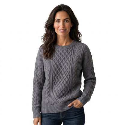 Damen-Pullover mit Zopfmuster und Rundhalsausschnitt-Sweaters for Women-Alpenkind