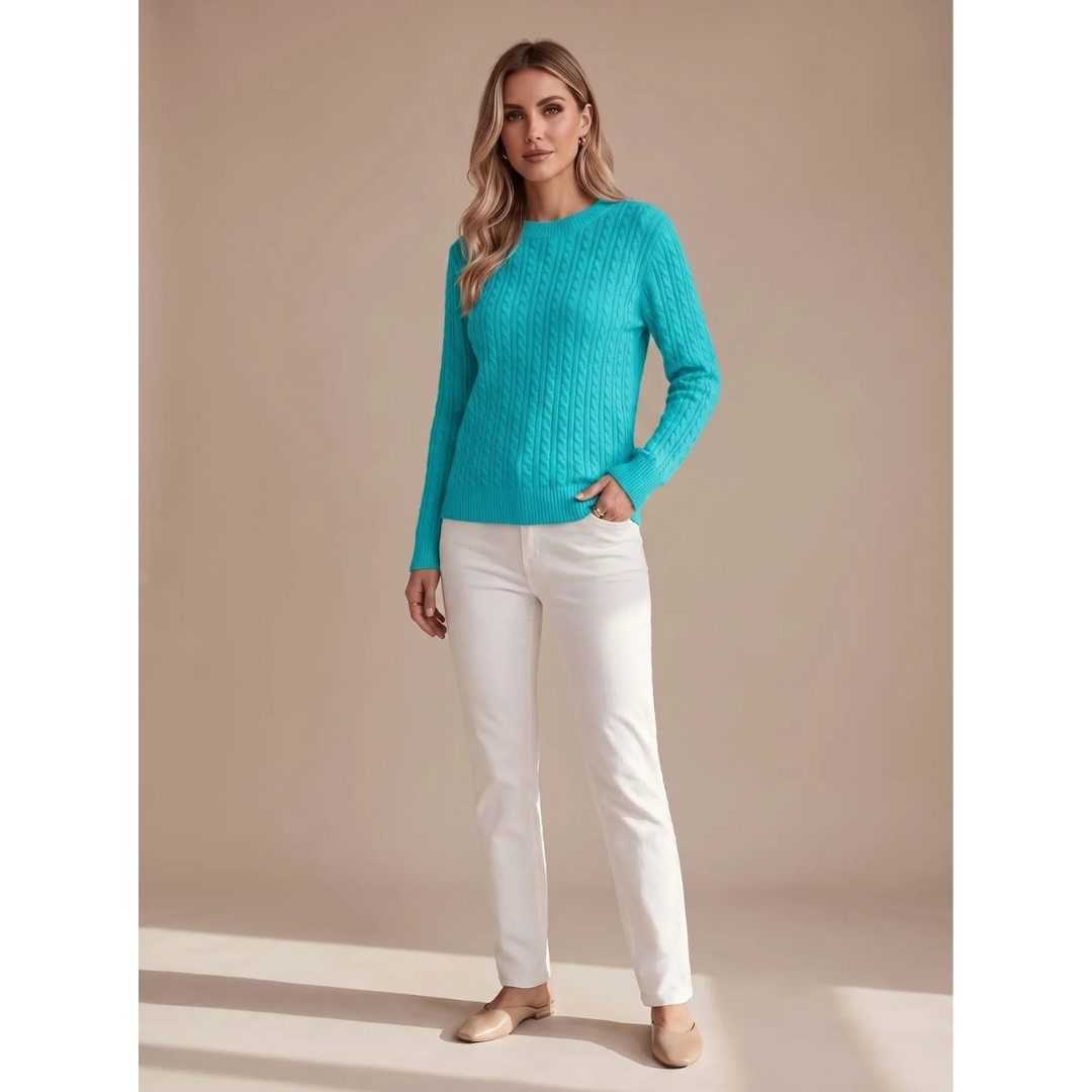 Damen-Pullover mit Zopfmuster und Rundhalsausschnitt-Sweaters for Women-Alpenkind