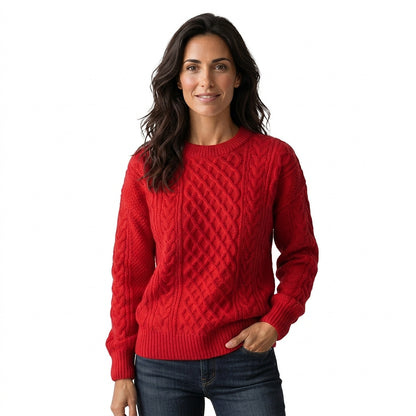 Damen-Pullover mit Zopfmuster und Rundhalsausschnitt-Sweaters for Women-Alpenkind