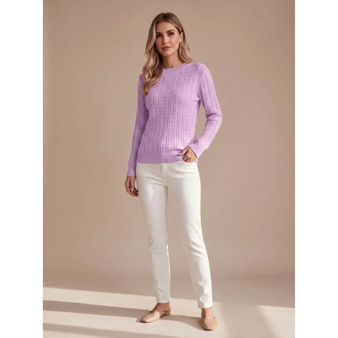 Damen-Pullover mit Zopfmuster und Rundhalsausschnitt-Sweaters for Women-Alpenkind