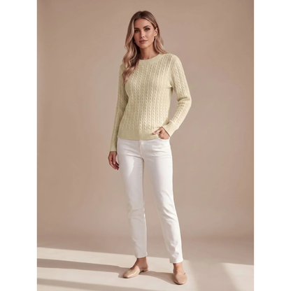 Damen-Pullover mit Zopfmuster und Rundhalsausschnitt-Sweaters for Women-Alpenkind