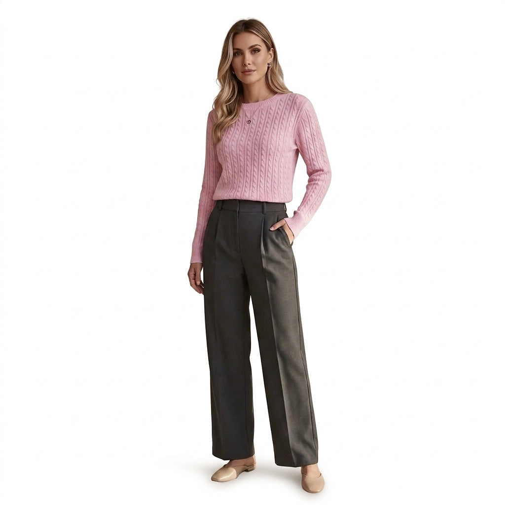 Damen-Pullover mit Zopfmuster und Rundhalsausschnitt-Sweaters for Women-Alpenkind