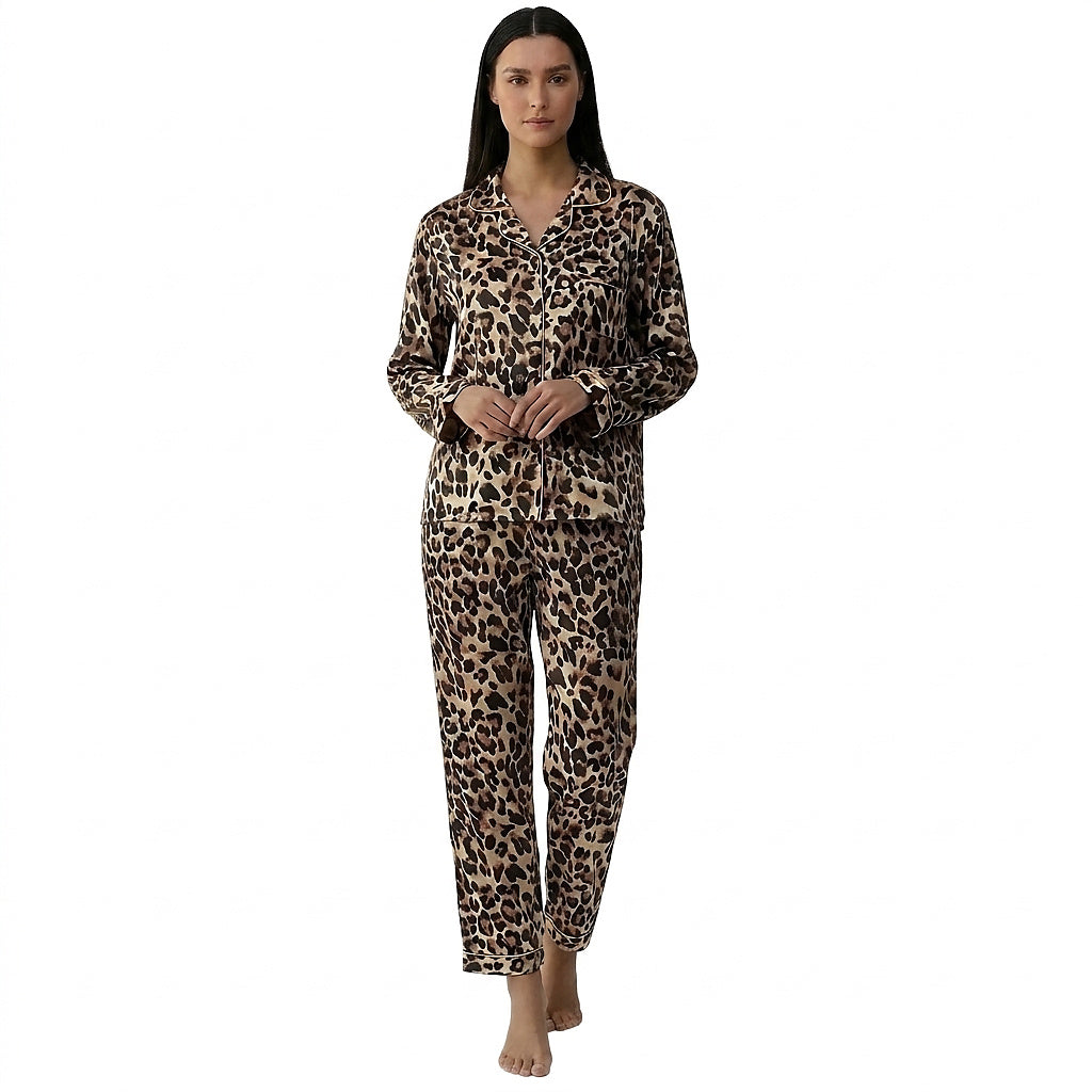 Damen-Pyjama-Set mit Leopardenmuster und Knopfleiste-Pajama for women-Alpenkind
