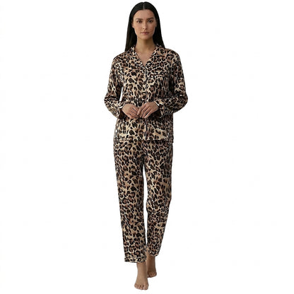 Damen-Pyjama-Set mit Leopardenmuster und Knopfleiste-Pajama for women-Alpenkind