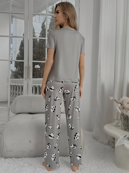 Damen-Pyjama-Set mit Panda-Print und kurzen Ärmeln-Pyjama-Alpenkind