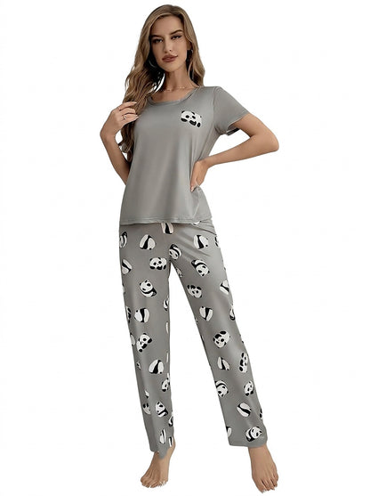 Damen-Pyjama-Set mit Panda-Print und kurzen Ärmeln-Pyjama-Alpenkind