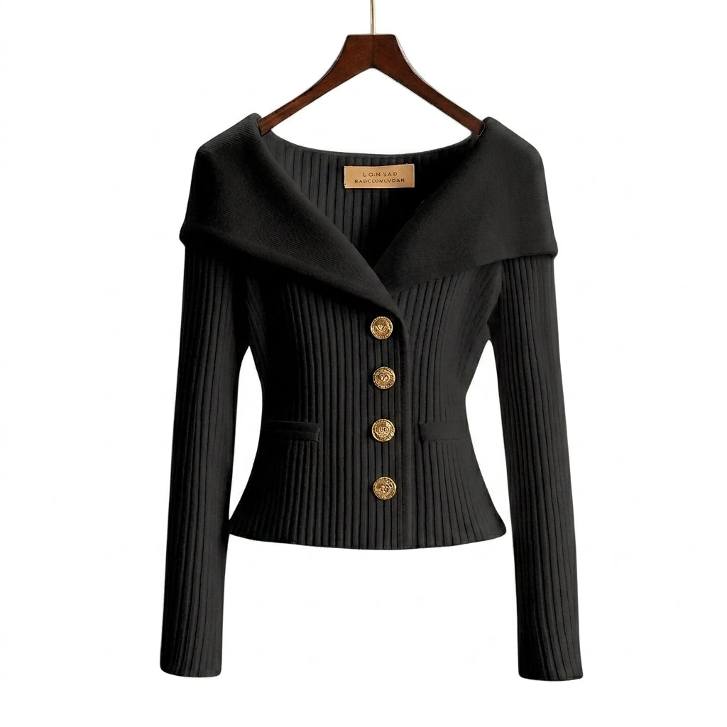 Damen-Rippstrick-Cardigan mit Off-Shoulder-Kragen und Zierknöpfen-sweater for woman-Alpenkind