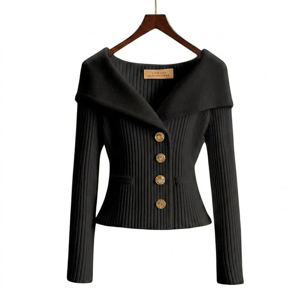 Damen-Rippstrick-Cardigan mit Off-Shoulder-Kragen und Zierknöpfen-sweater for woman-Alpenkind