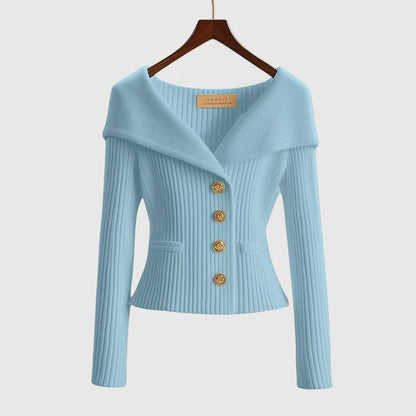 Damen-Rippstrick-Cardigan mit Off-Shoulder-Kragen und Zierknöpfen-sweater for woman-Alpenkind