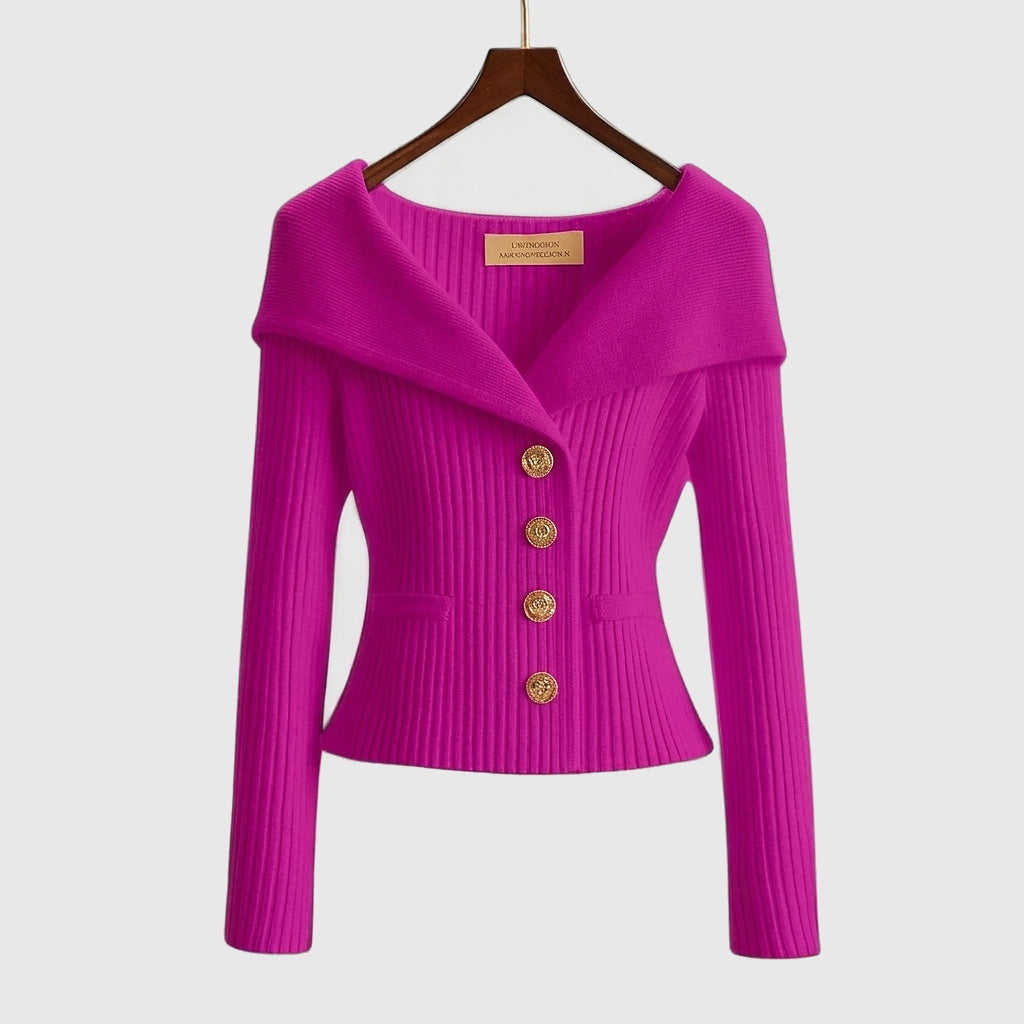Damen-Rippstrick-Cardigan mit Off-Shoulder-Kragen und Zierknöpfen-sweater for woman-Alpenkind