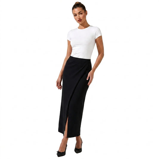 Damen-Rock in Wickeloptik mit Midi-Länge und vorderem Schlitz-Skirt for women-Alpenkind
